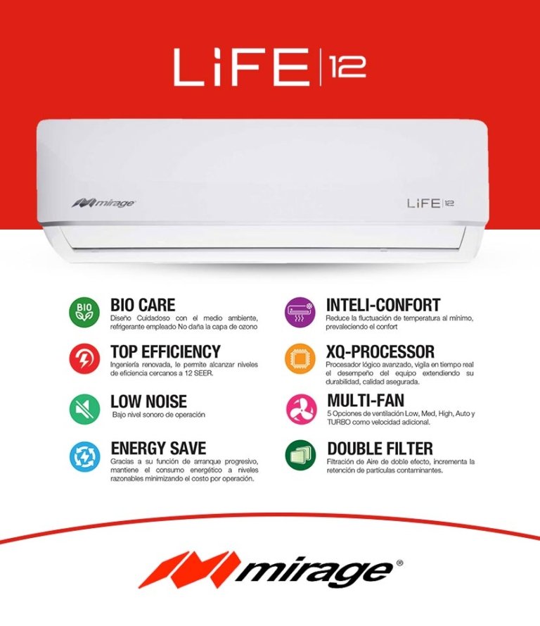 Minisplit Mirage Life 12 】precio Descripción Y Características 3366