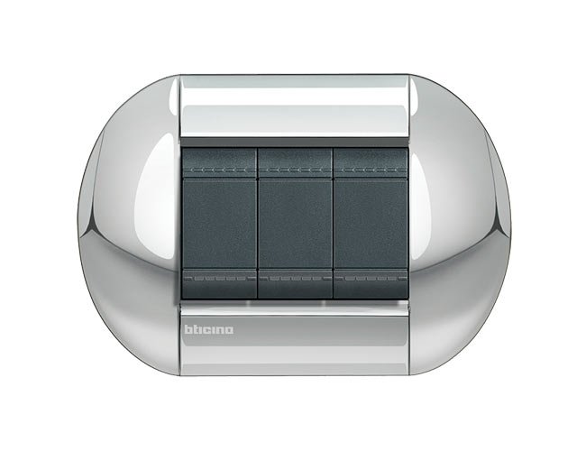 Placa de 3 interruptores Livinglight eliiptica color Cromo pulido 3 mod